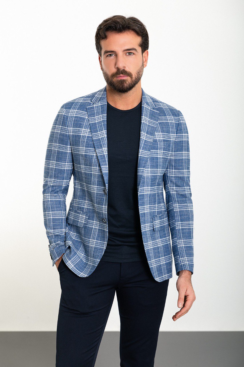 Blue Big Check Slim Fit Blazer MB-020