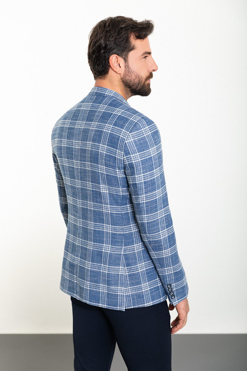 Blue Big Check Slim Fit Blazer MB-020