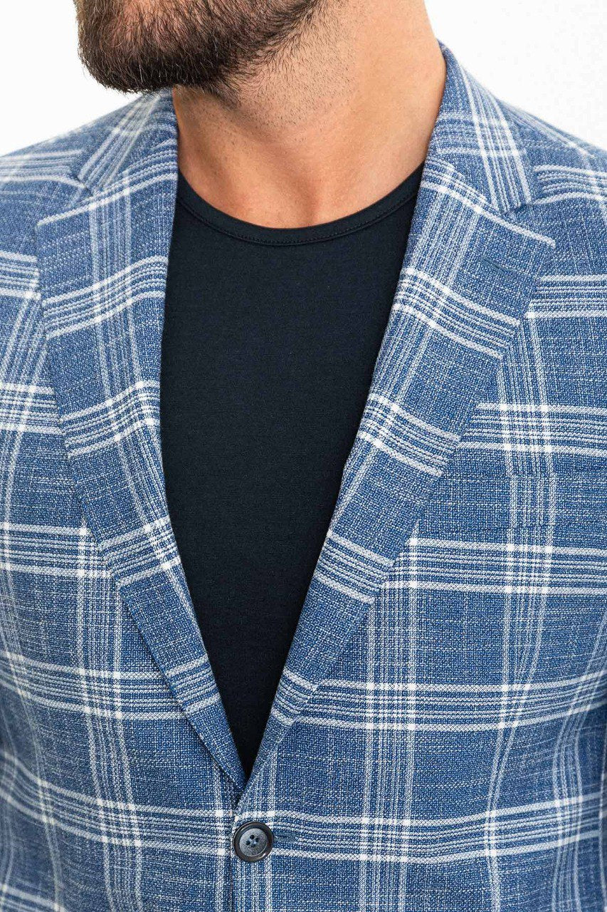 Blue Big Check Slim Fit Blazer MB-020