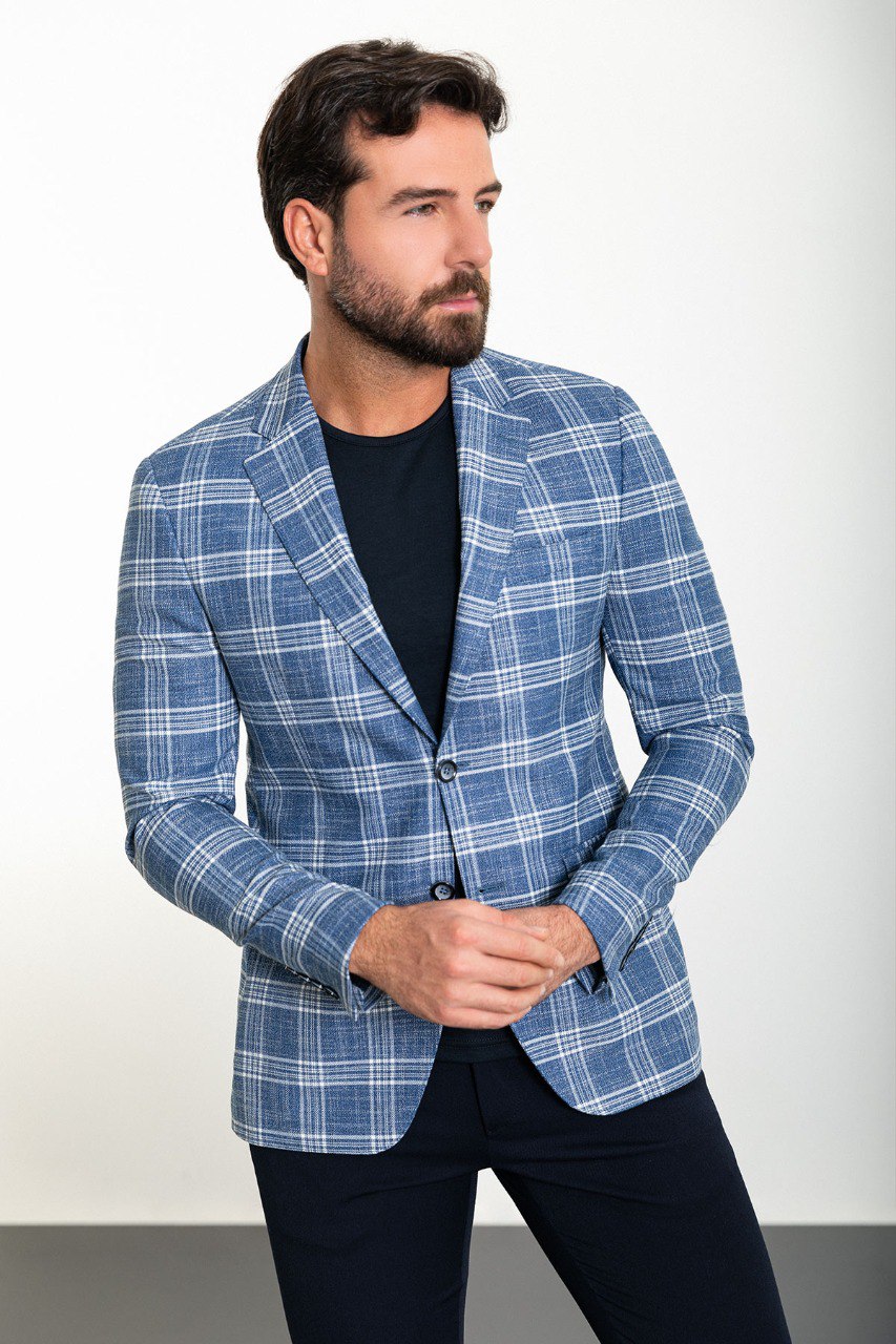 Blue Big Check Slim Fit Blazer MB-020