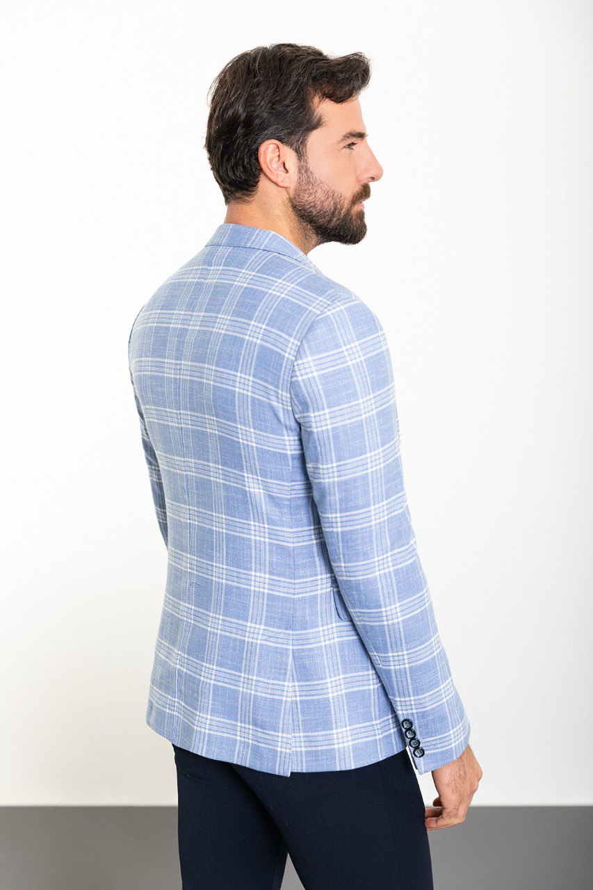 Ice Blue Check Slim Fit Blazer MB-021