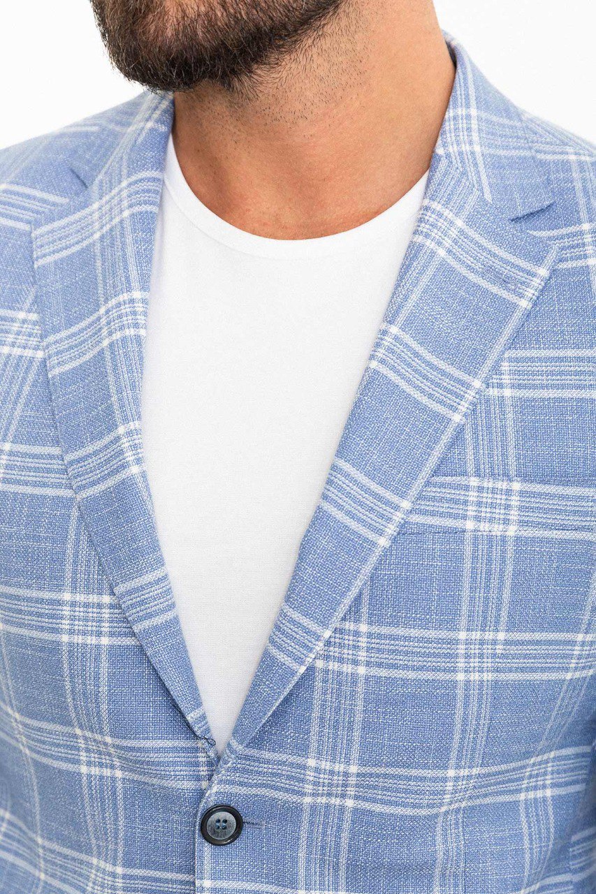 Ice Blue Check Slim Fit Blazer MB-021