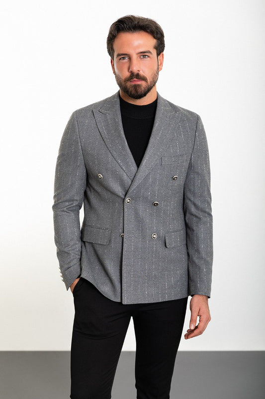 Grey Double Breast Slim Fit Blazer MB-025