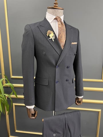 Line Detail Slim Fit Double Breasted Suit