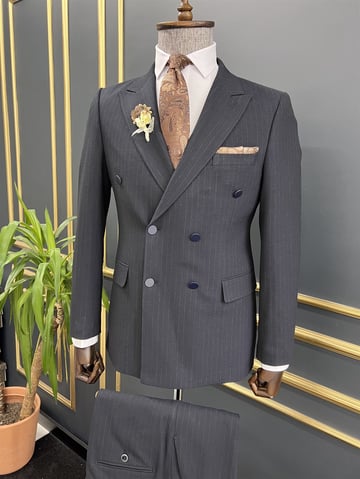 Line Detail Slim Fit Double Breasted Suit