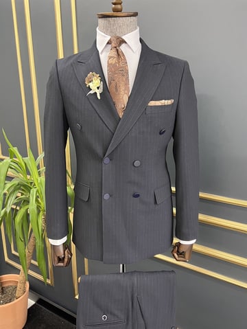 Line Detail Slim Fit Double Breasted Suit