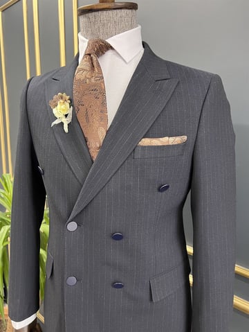 Line Detail Slim Fit Double Breasted Suit