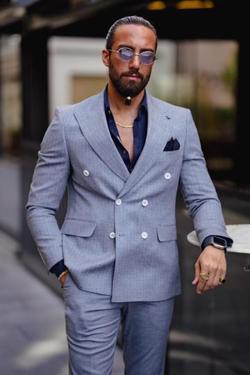 Line Detailed Slim Fit Double Breasted Suit