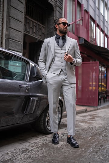 Men's Swallow Collar Lycra grey Suit