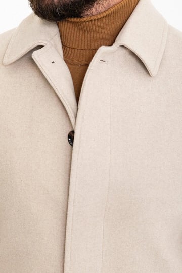 Plain Slim Fit Shirt Collar Belted Stitching Men's Coat