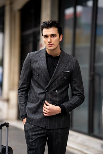 Notched Lapel Double-Breasted Slim Fit Suit