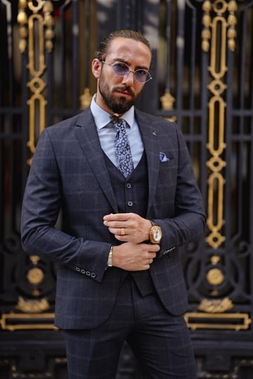 Slim Fit Plaid Detailed Suit