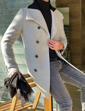 Slim Fit Shawl Collar Stamp Coat