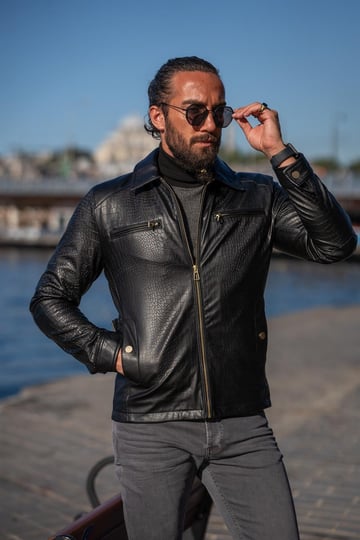 Slim Fit Special Design Leather black Jacket