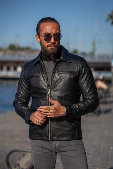 Slim Fit Special Design Leather black Jacket