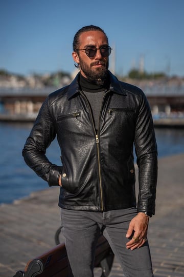 Slim Fit Special Design Leather black Jacket