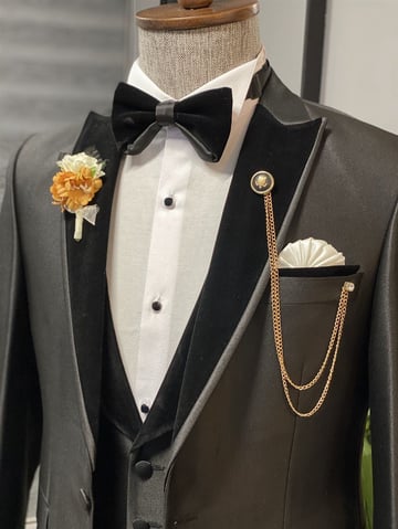 Slim Fit Velvet Detail Tuxedo with Peak Lapel