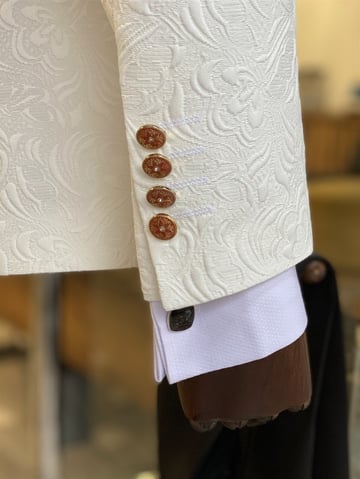 brown Velvet Collar and Double Button Detailed Special Design Wedding white Suit