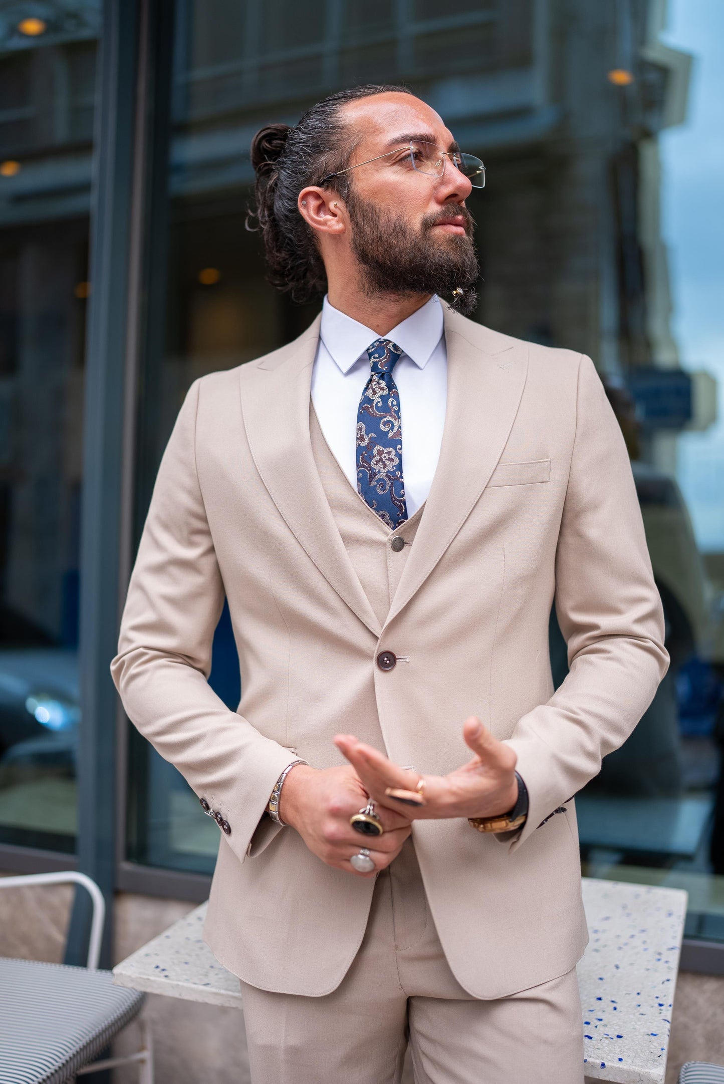 Beige Linen Slim Fit Suit