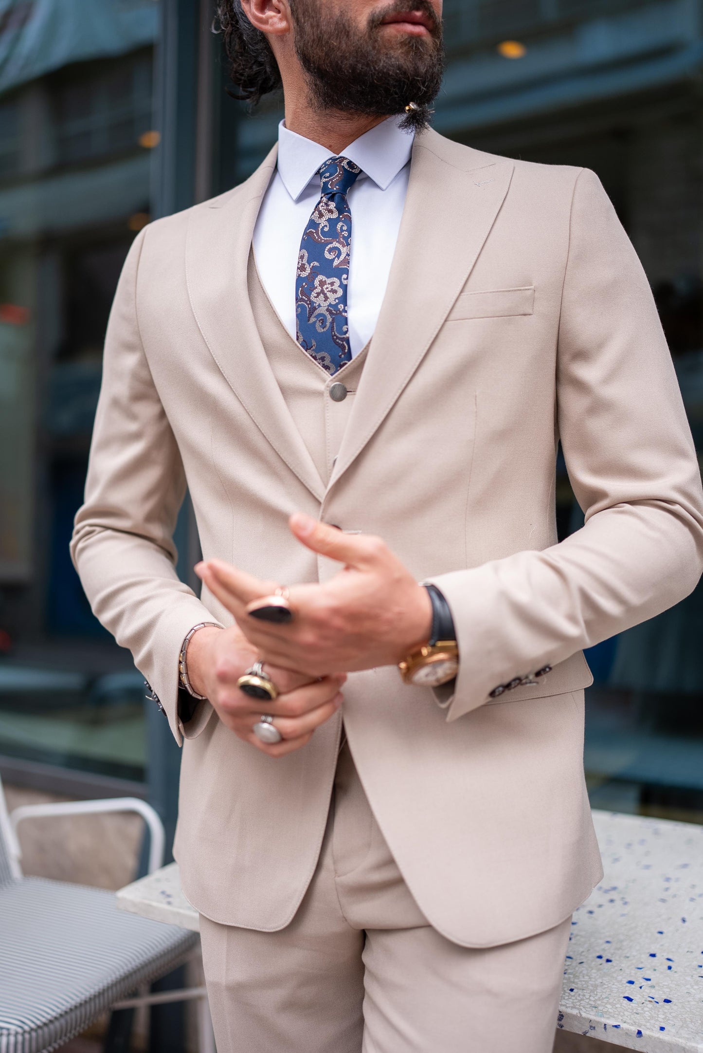 Beige Linen Slim Fit Suit