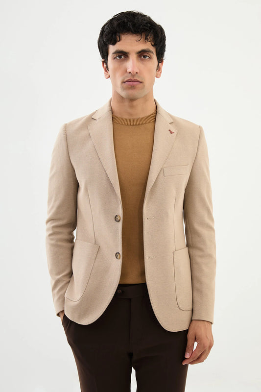 Beige Mono Collar Blazers