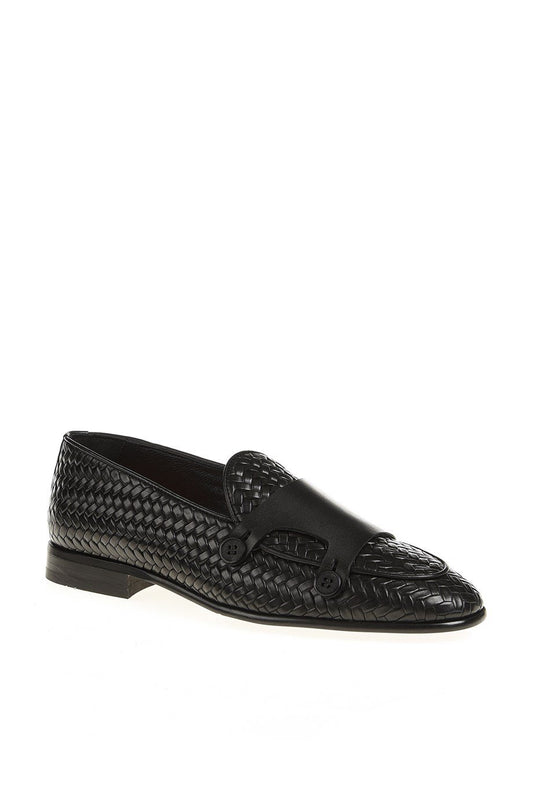 Black Pattern Double Monk Mocassin