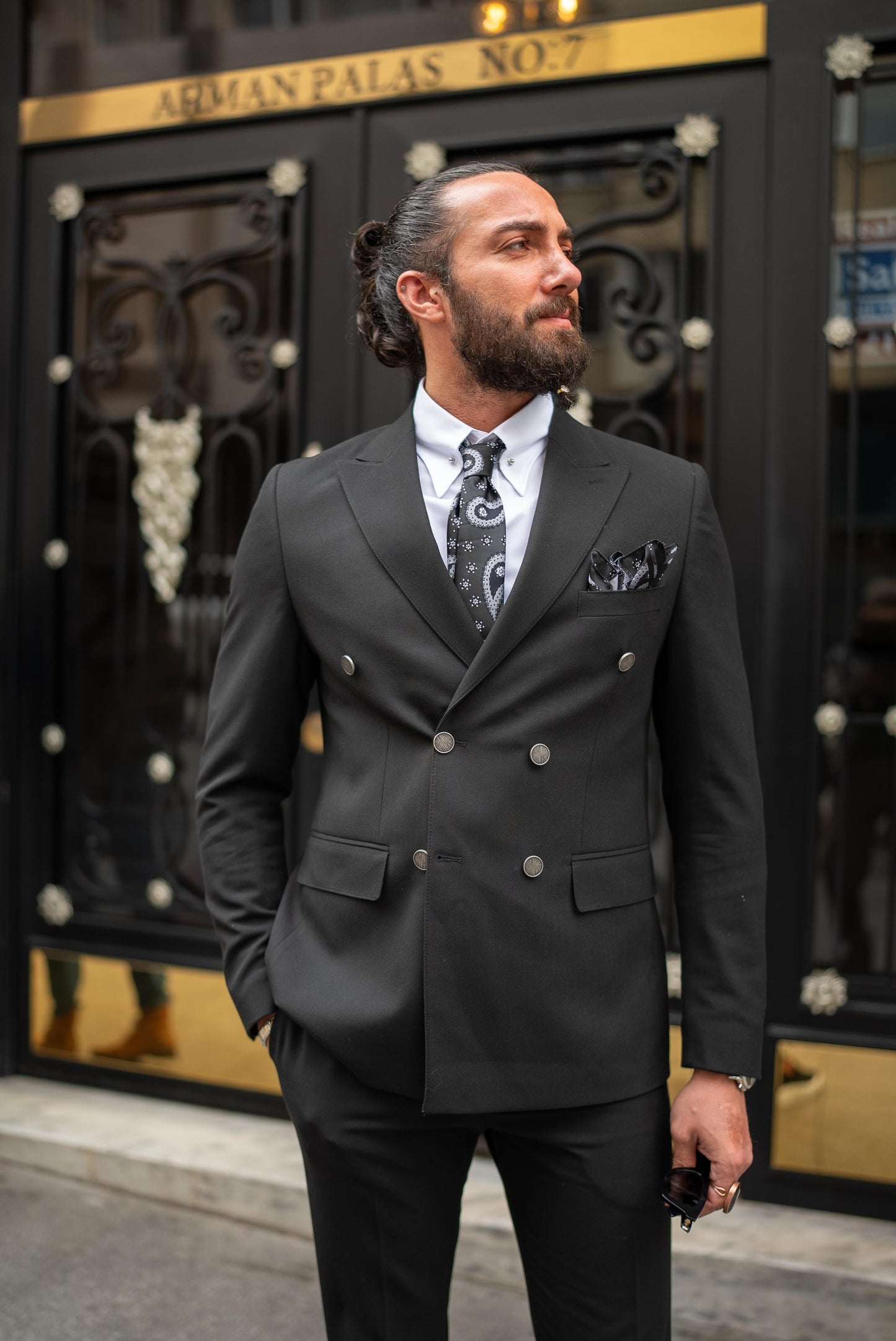 Black Slim Fit Double Breasted Suit