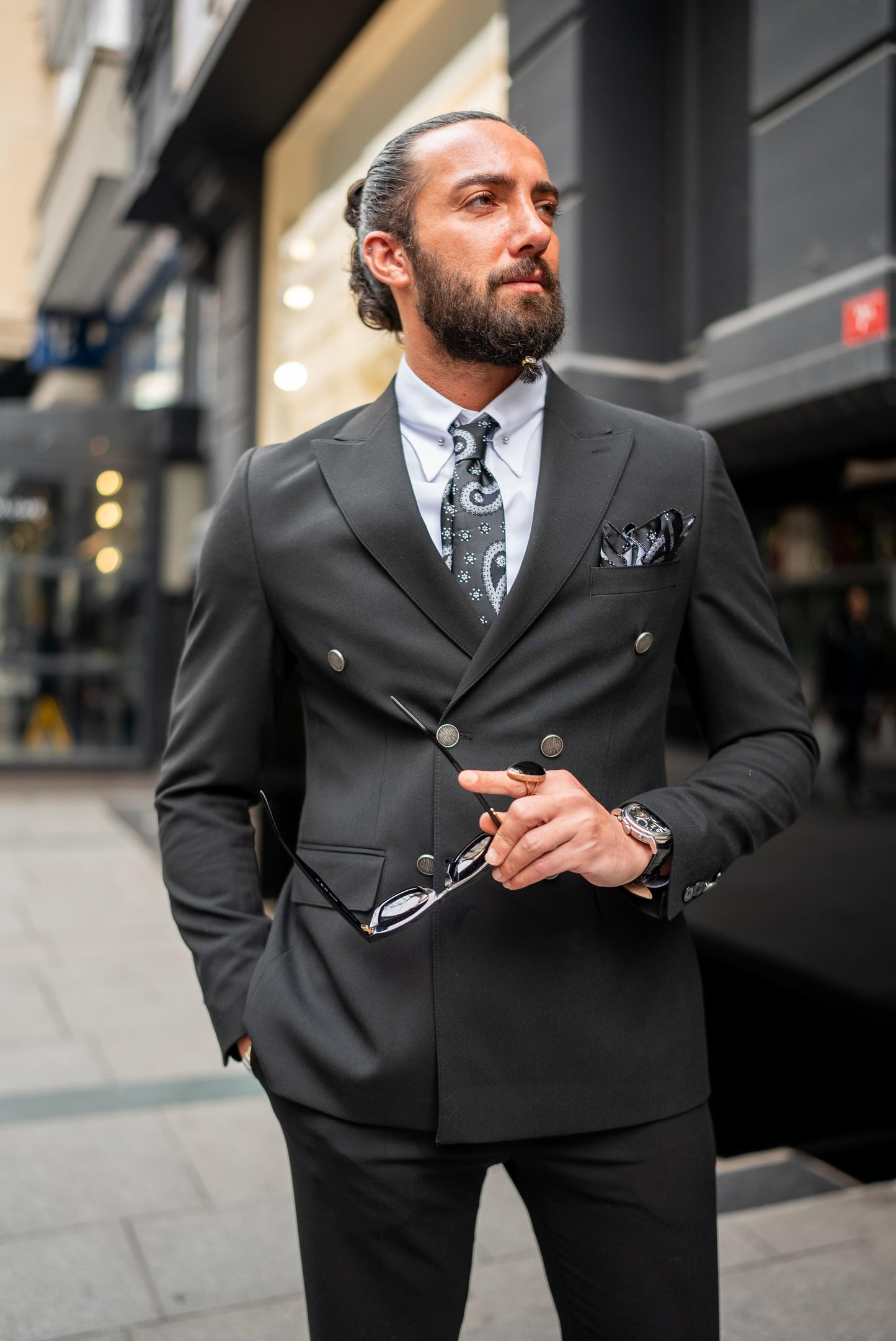 Black Slim Fit Double Breasted Suit