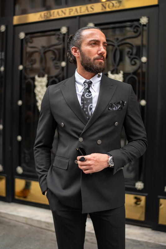 Black Slim Fit Double Breasted Suit