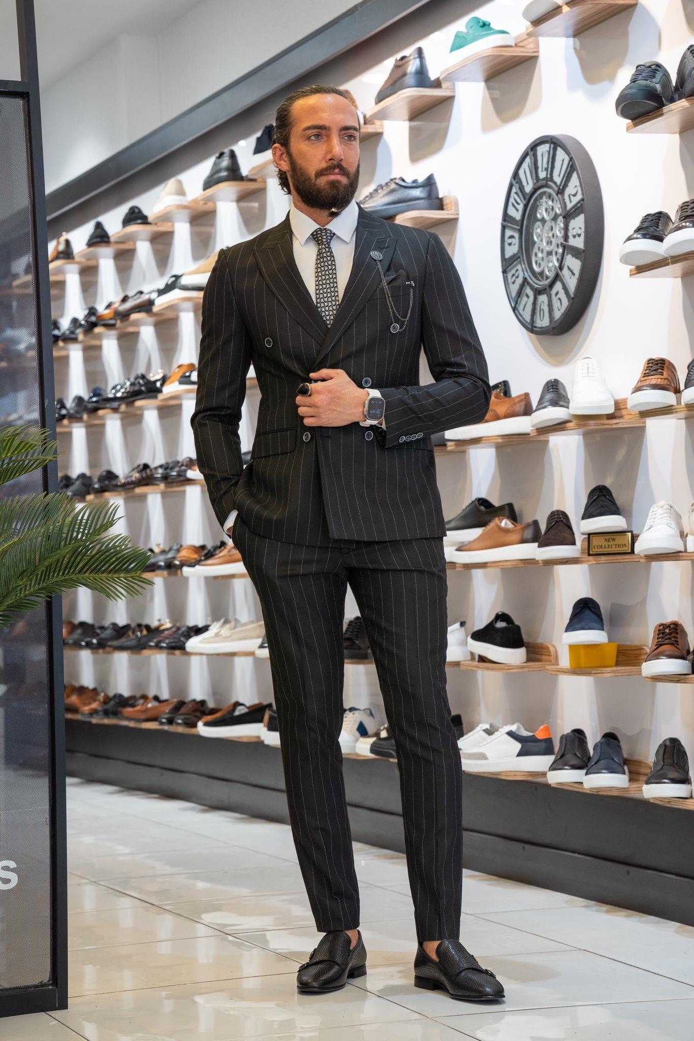 Black Pinstripe Double Breasted Men’s Suit