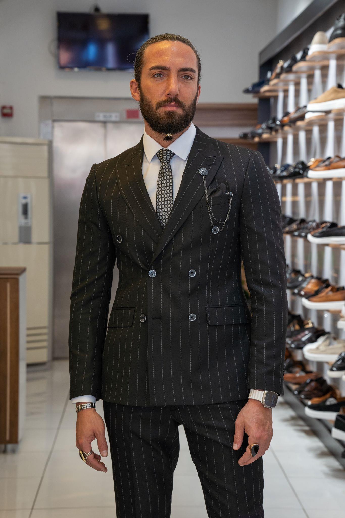 Black Pinstripe Double Breasted Men’s Suit