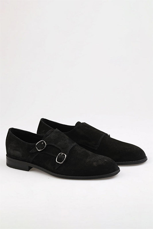 Black suede Brogue Double Monk