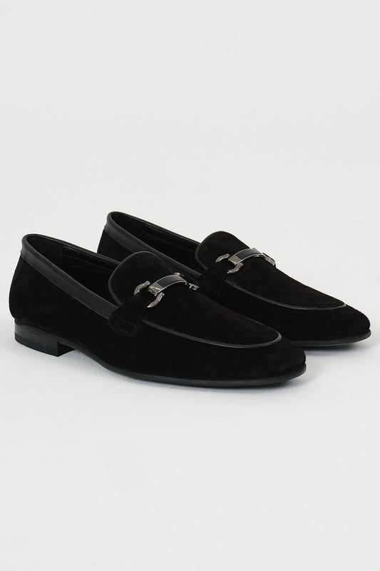 Black Suede Buckle Loafer