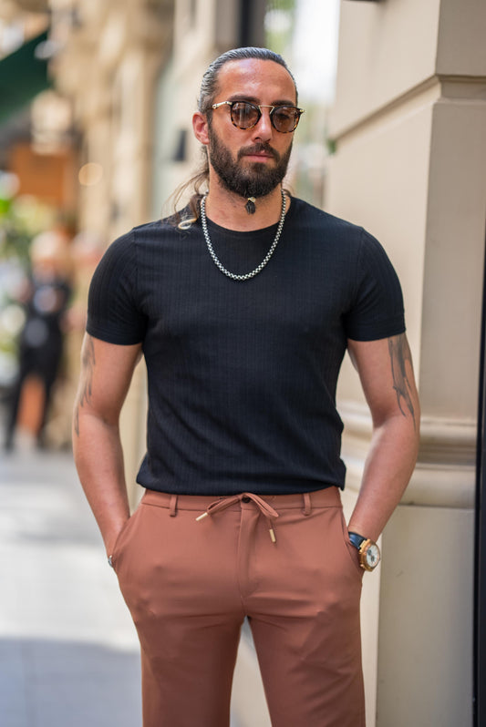 Black Patterned Short Sleeve Blue T-shirt