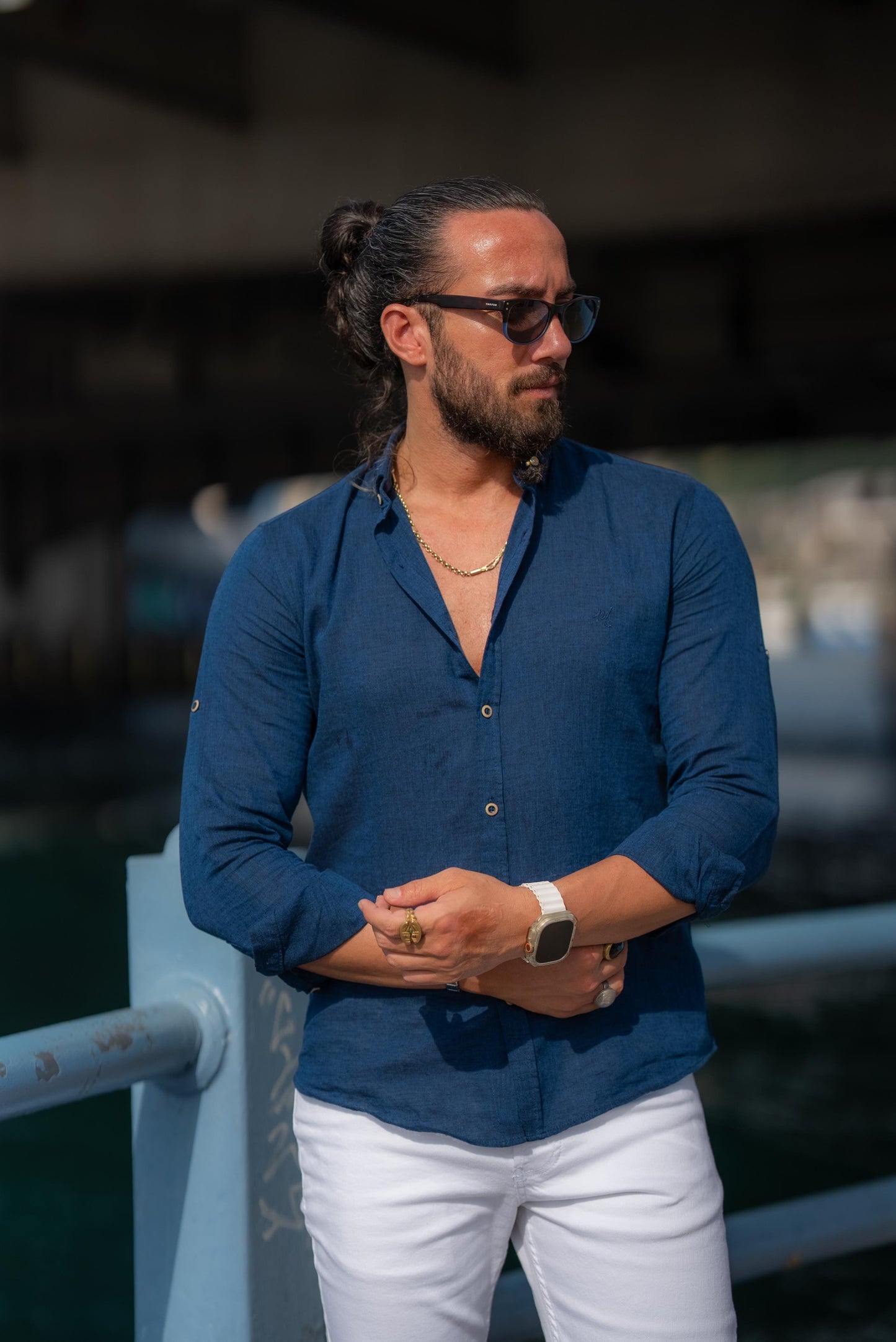 Blue Slim Fit Linen Shirt