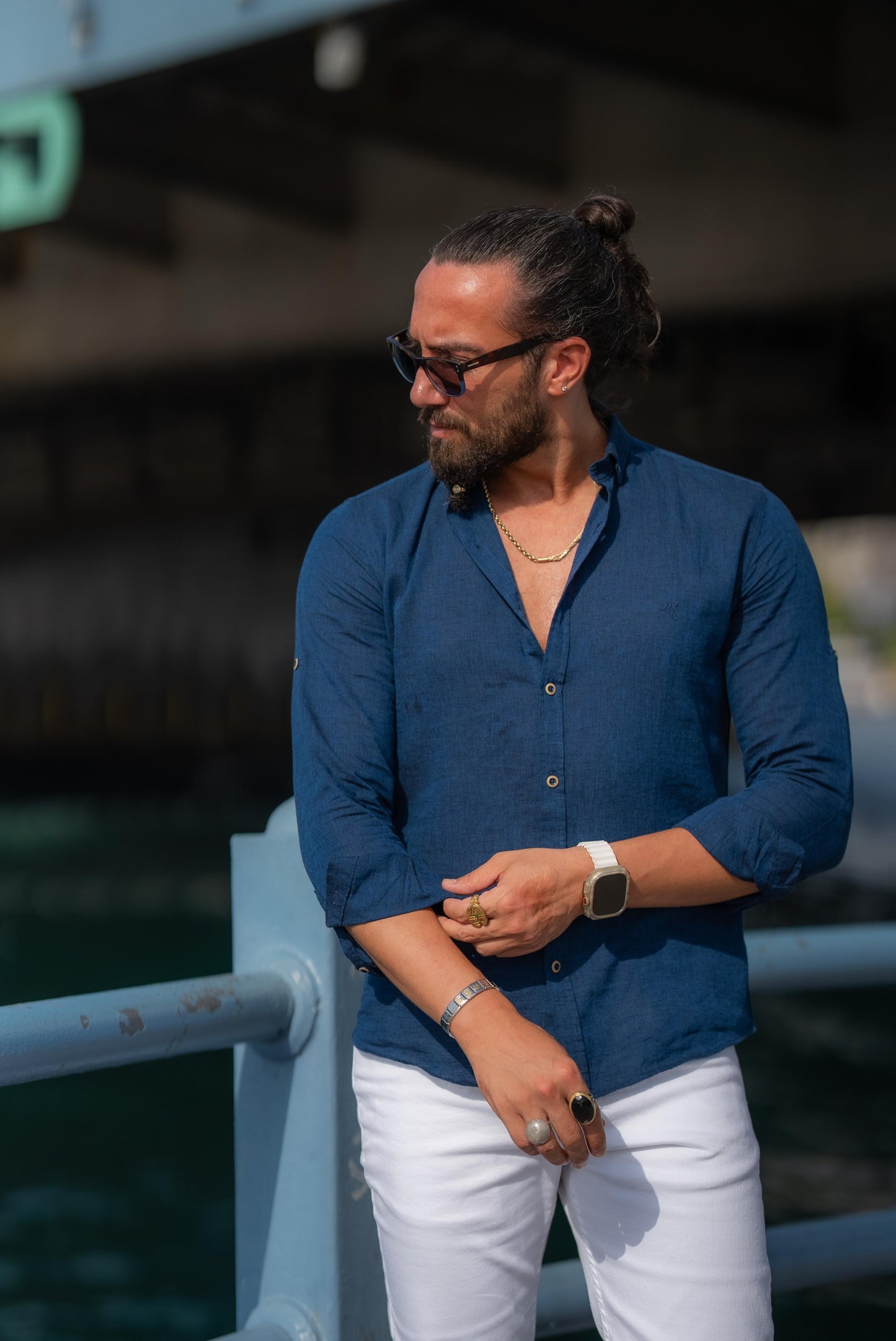 Blue Slim Fit Linen Shirt