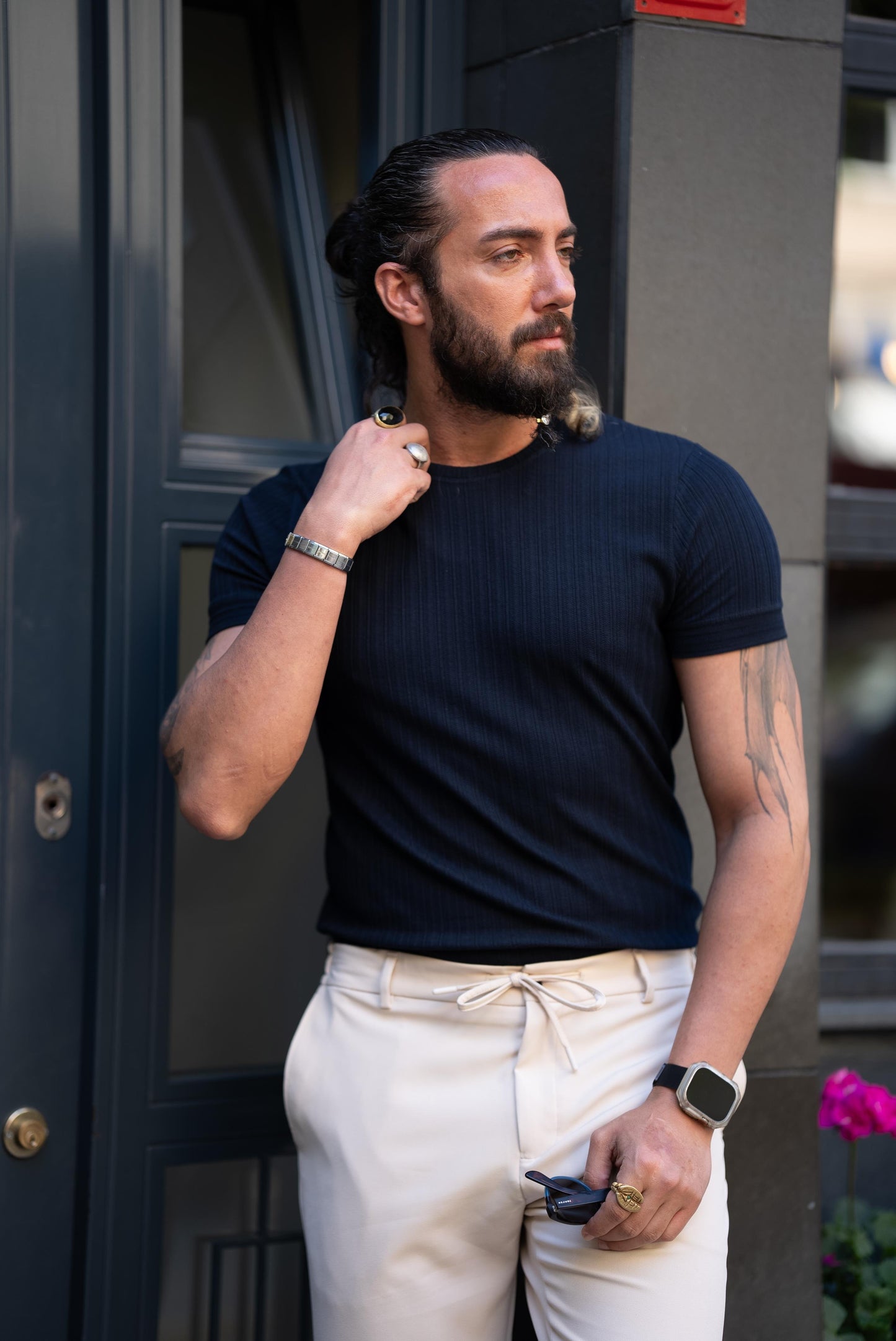 Patterned Short Sleeve Blue T-shirt