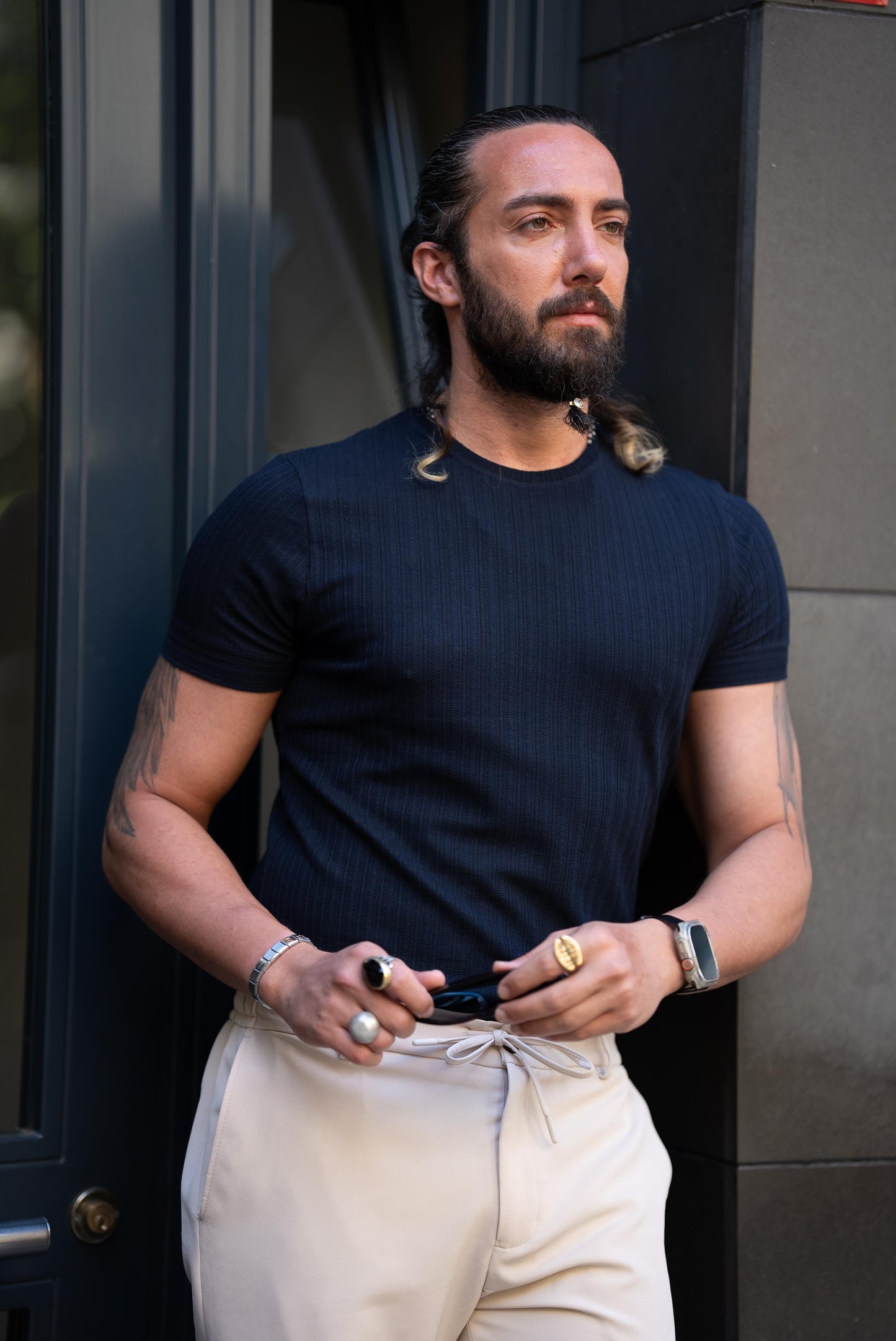 Patterned Short Sleeve Blue T-shirt