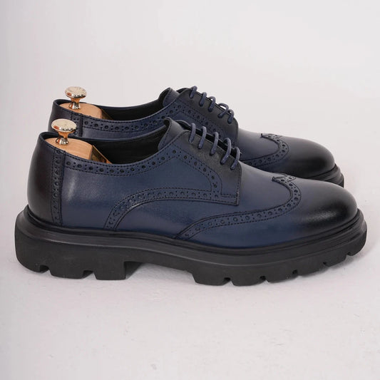 Blue Shaded Wingtip Laces Chunky