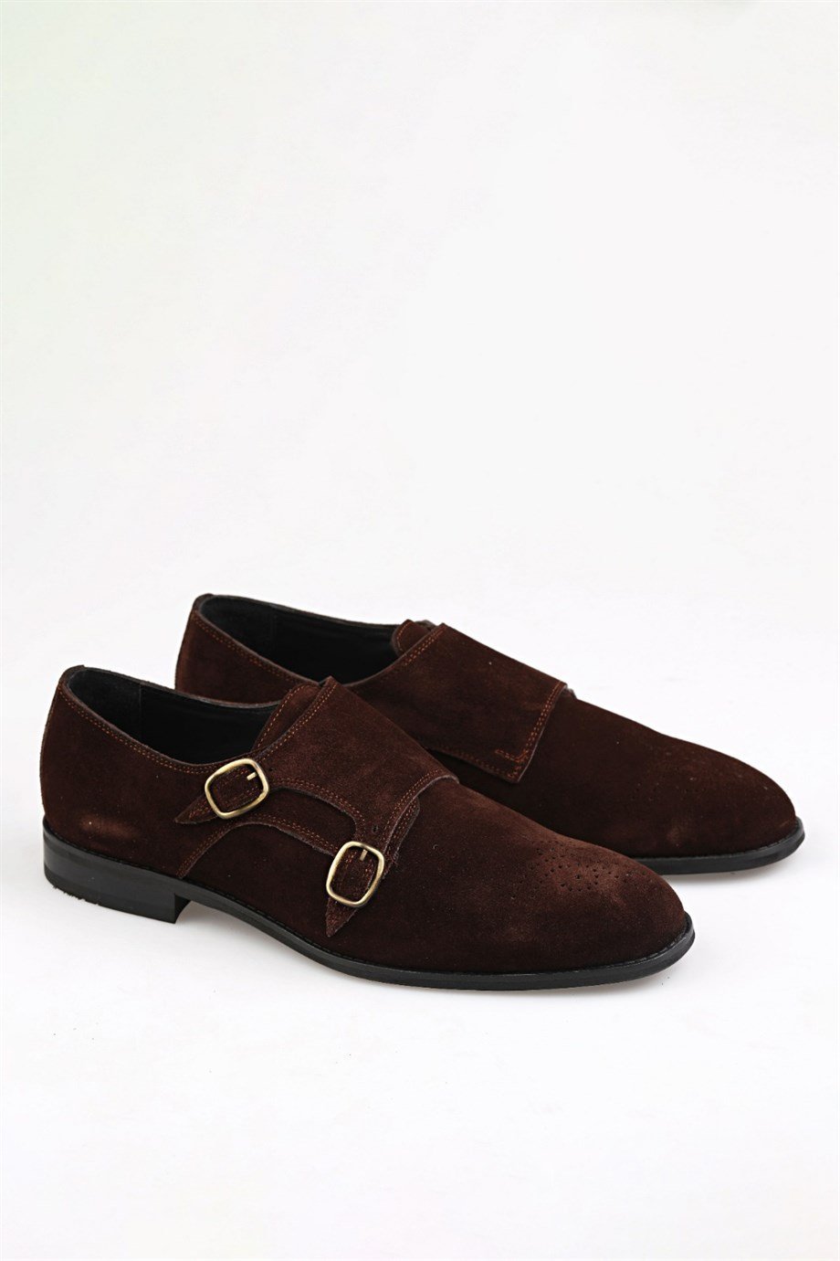 Brown suede Brogue Double Monk