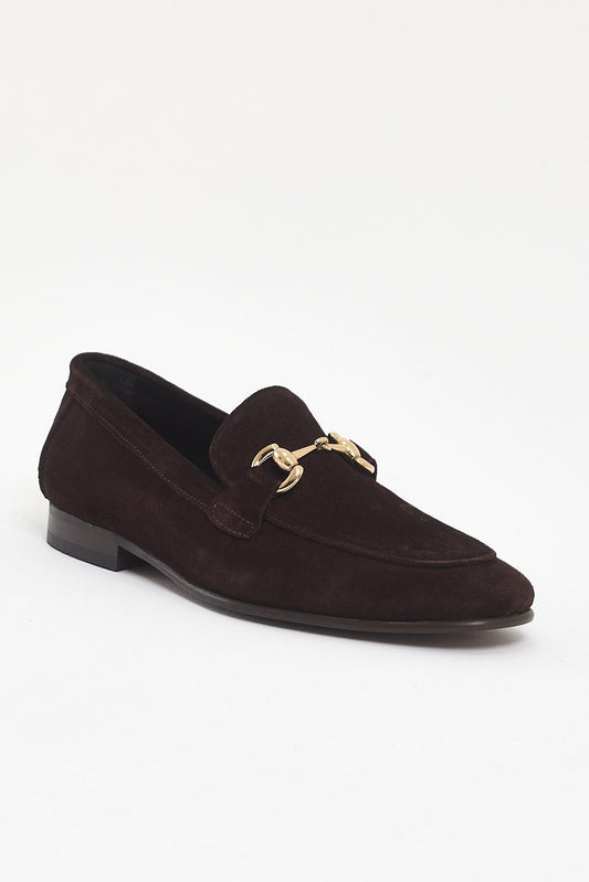 Brown Suede Buckle Loafer