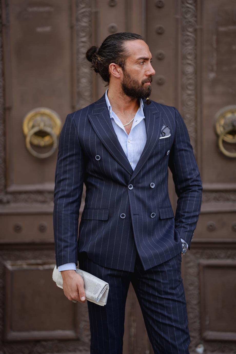 Navy Blue Pinstripe Double Breasted Men’s Suit