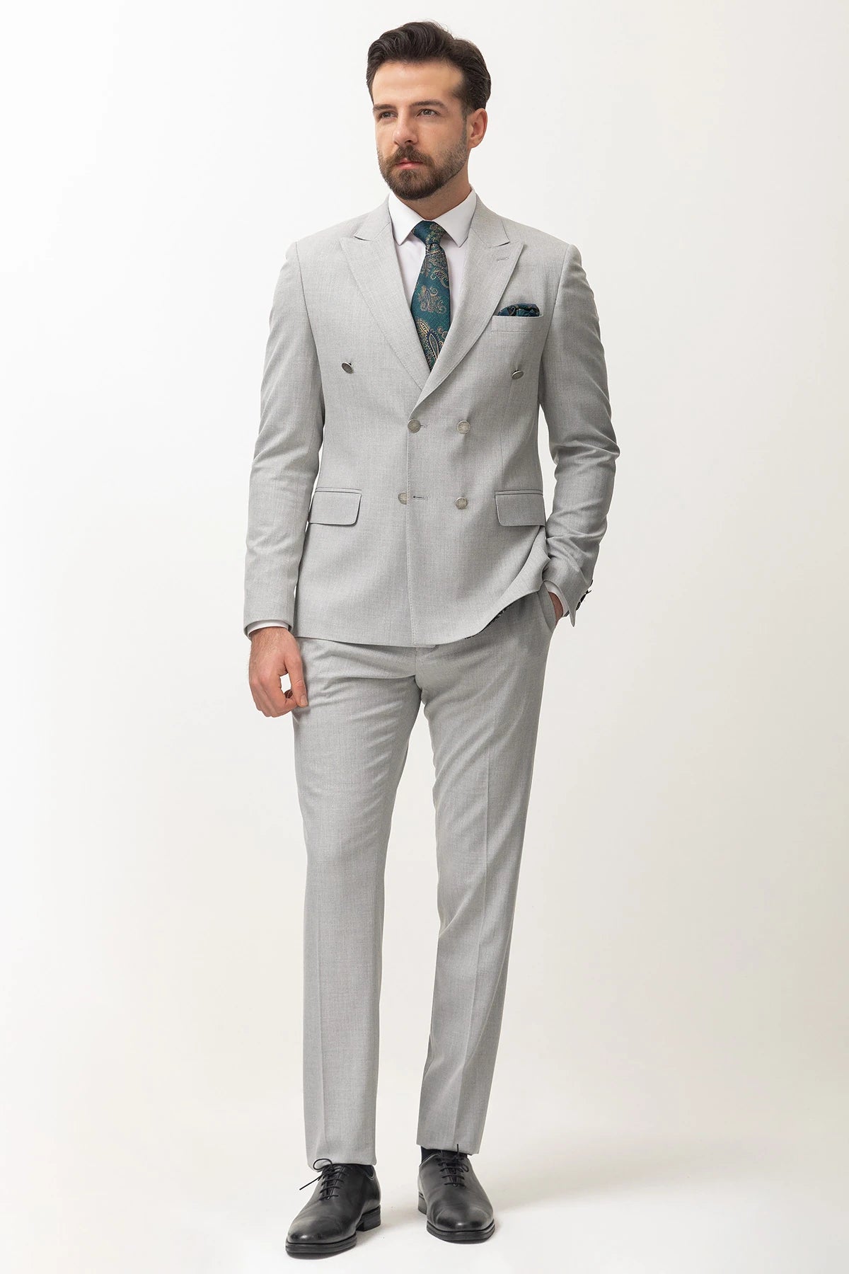 Grey Double Breasted Premium Men's Suit