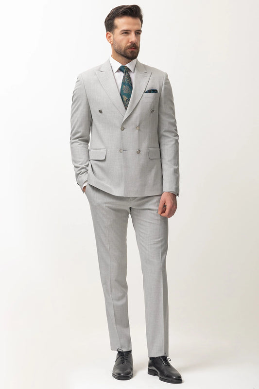 Grey Double Breasted Premium Men's Suit