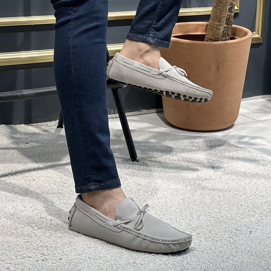 Grey Suede Driving Loafers