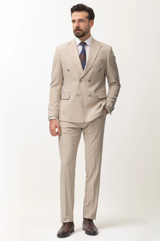 Beige Double Breasted Premium Men's Suit