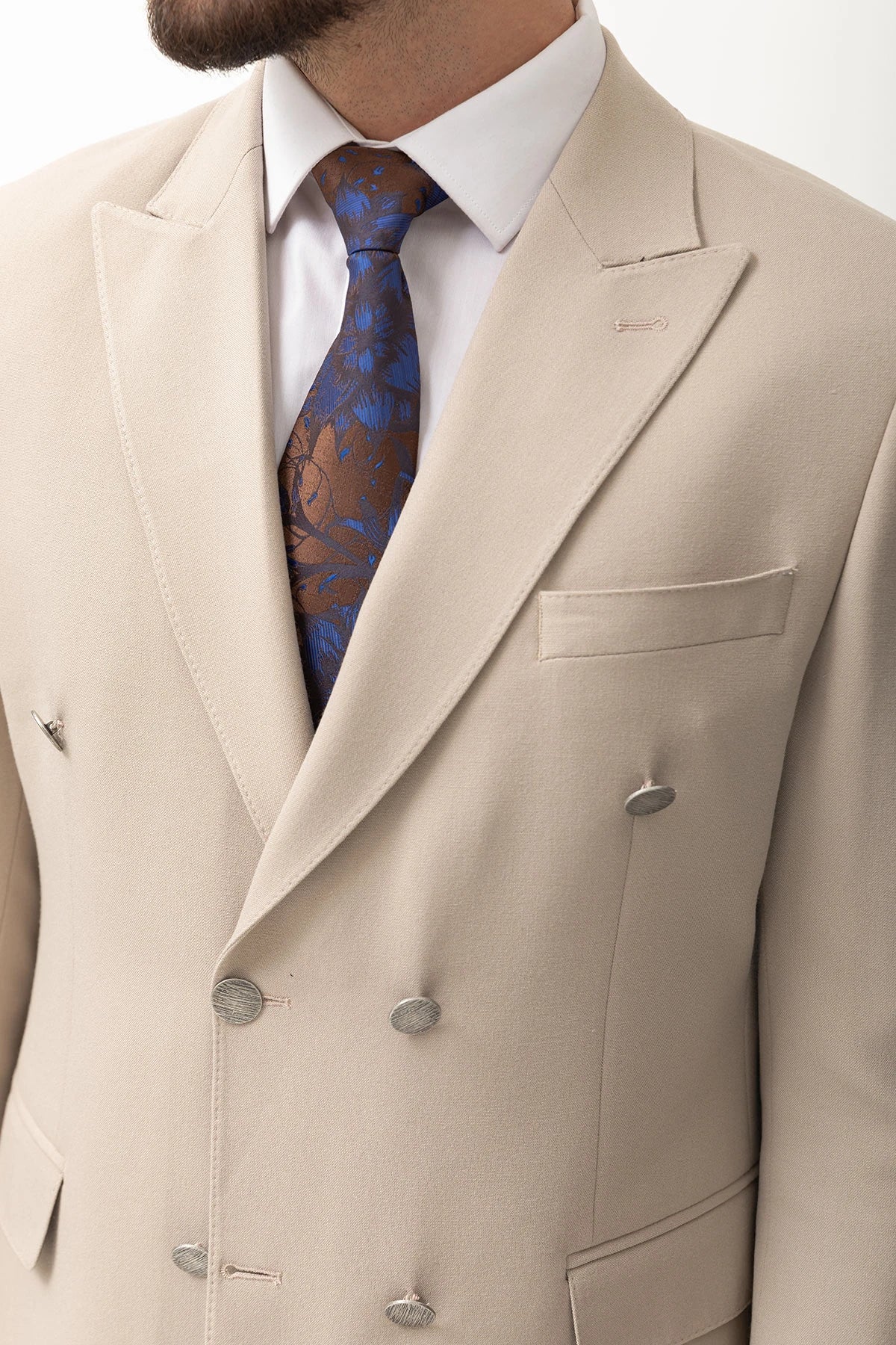 Beige Double Breasted Premium Men's Suit