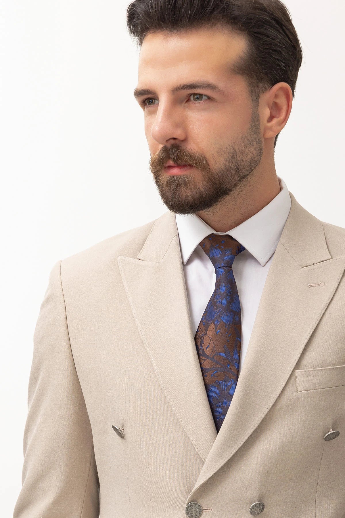 Beige Double Breasted Premium Men's Suit