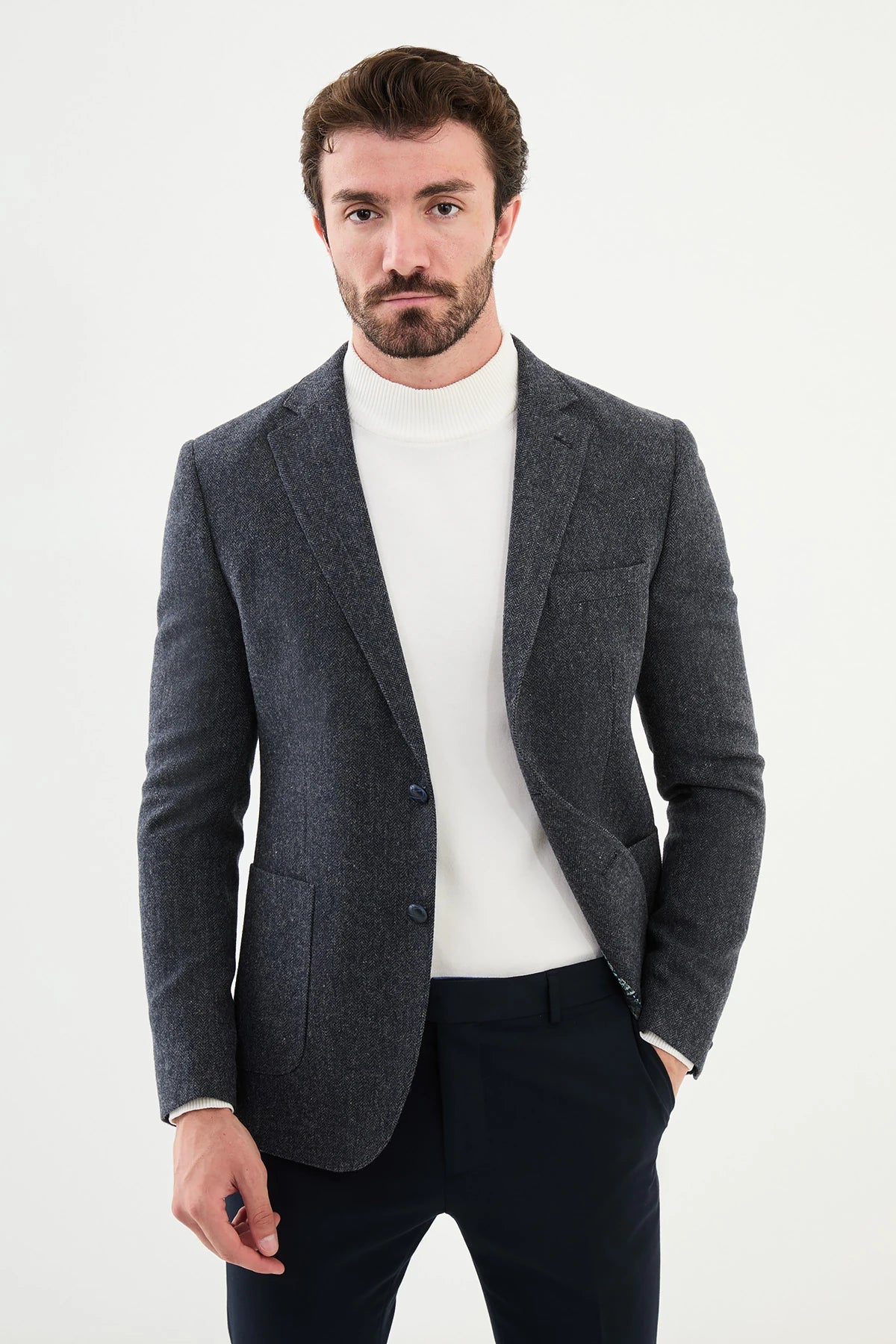 Navy Wool Slim Fit Blazers