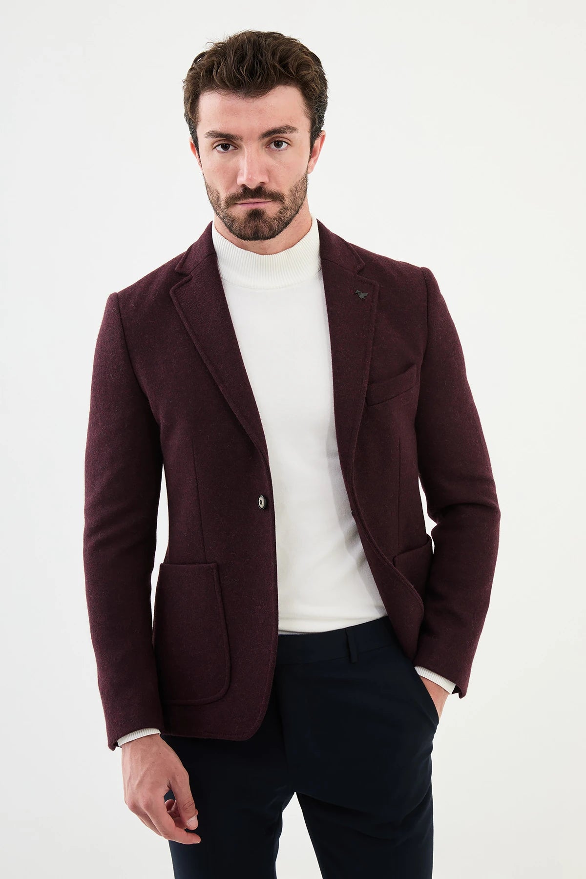 Claret Red Premium Wool Slim Fit Blazers